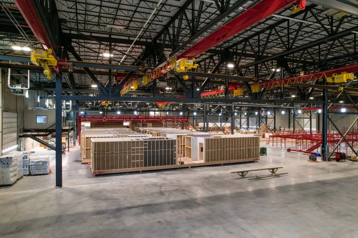 Modules on the production floor at the AVA Modular factory